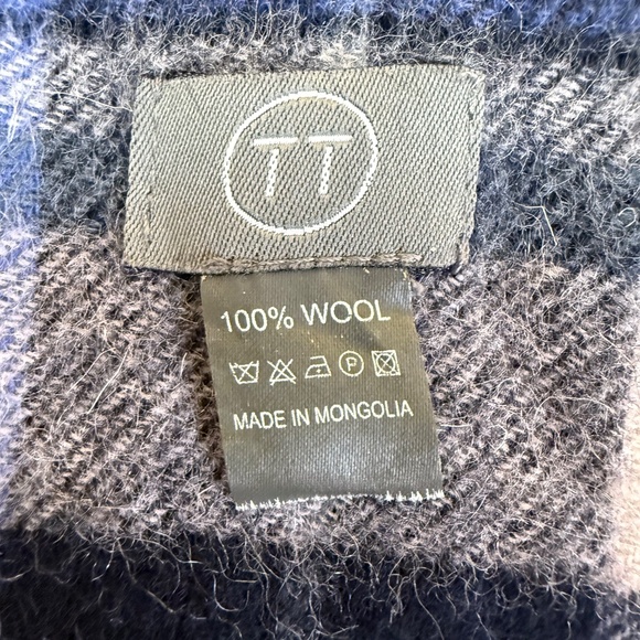 TT  100% Wool Blue & Grey Tartan Scarf 🇲🇳– Extra Long 75" - Picture 7 of 8